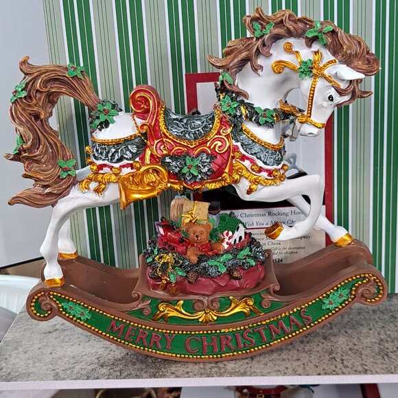ROCKING HORSE Figurine ,SAN FRANCISCO MUSIC BOX "WE WISH YOU A MERRY CHRISTMAS" - Picture 1 of 16